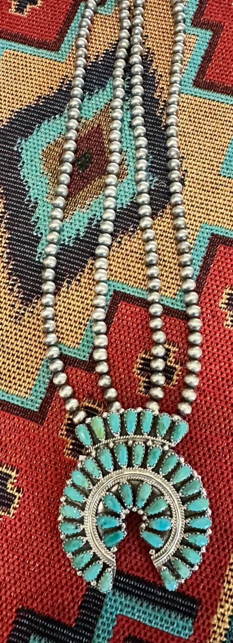 Sterling Silver & Kingman Turquoise Petit Point Naja Necklace by Zeita Begay - Native American Jewelry Zeita Begay