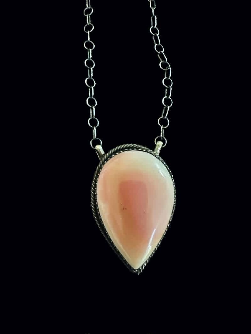 Sterling Silver Pink Conch Shell Pendant Necklace by Tia Long - Native American Jewelry Tia Long