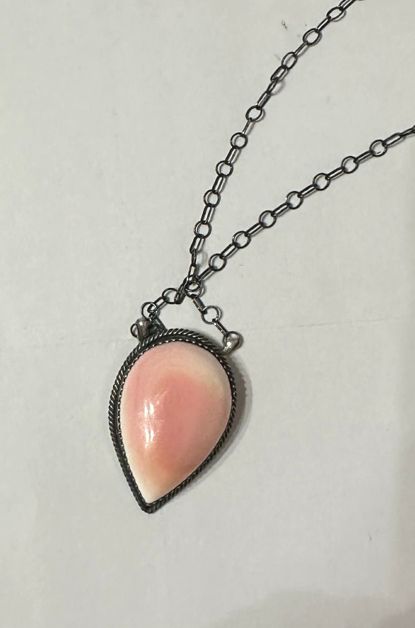 Sterling Silver Pink Conch Shell Pendant Necklace by Tia Long - Native American Jewelry Tia Long