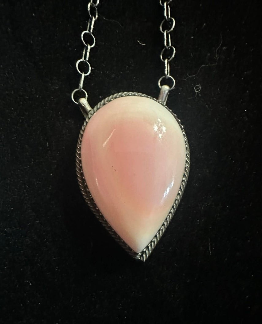 Sterling Silver Pink Conch Shell Pendant Necklace by Tia Long - Native American Jewelry Tia Long