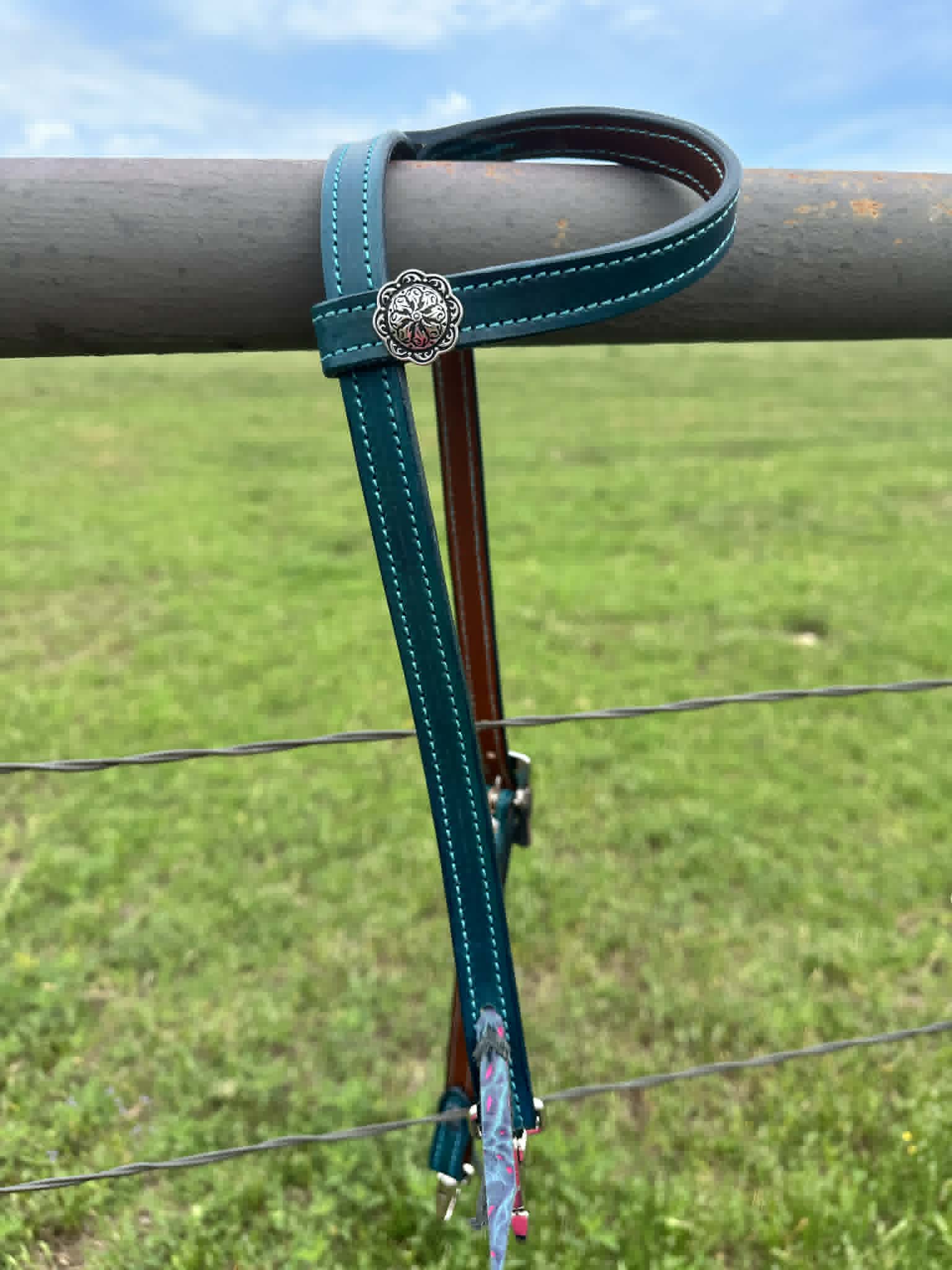 Single Ear Quickchange Headstall – Roughout or Smooth Leather, Custom Color & Stitching - Tack Rockin' M Leathers
