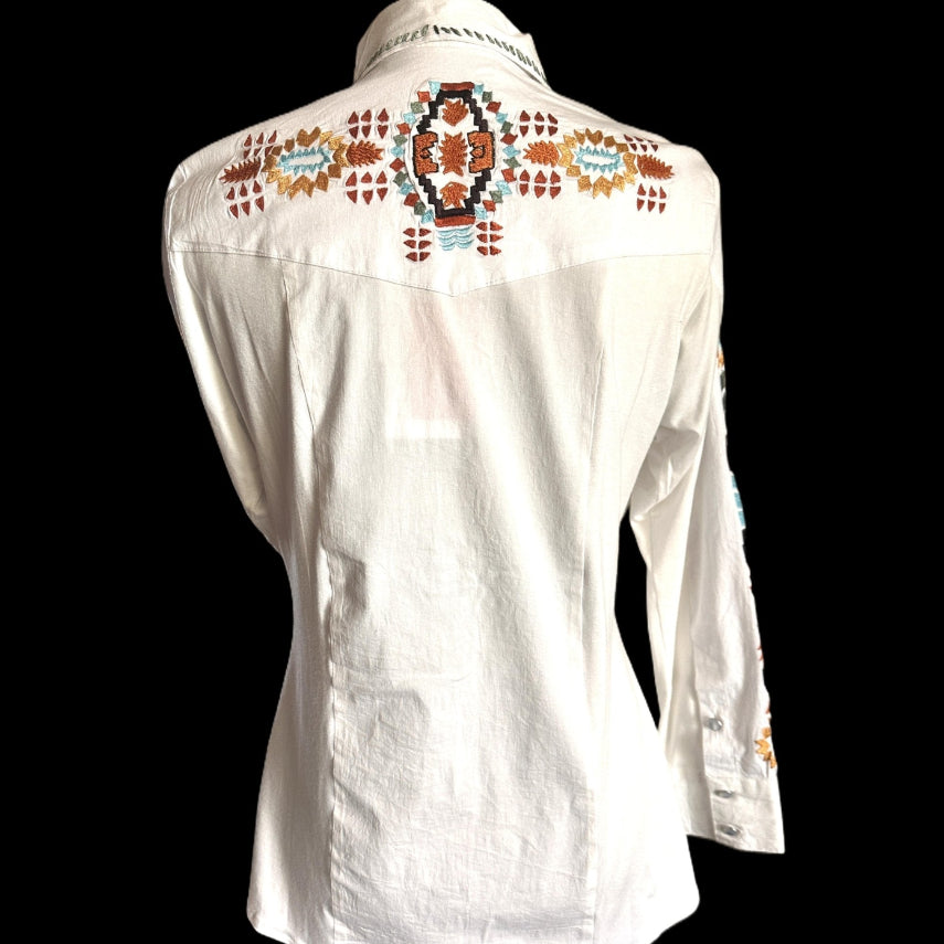 Vintage Collection Southwestern Embroidered Western Blouse – Button Closure - Apparel Vintage Collection