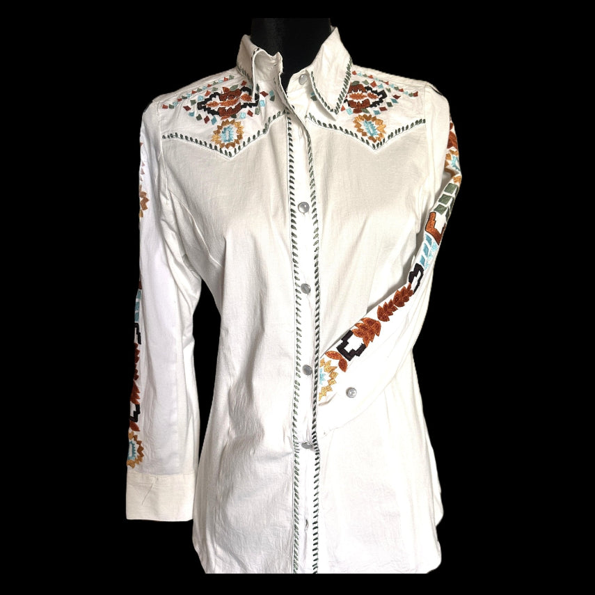 Vintage Collection Southwestern Embroidered Western Blouse – Button Closure - Apparel Vintage Collection