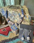 Vintage Navajo Square Bead and Blue Lapis Necklace and Earrings Set - Native American Jewelry Indigenous Artist