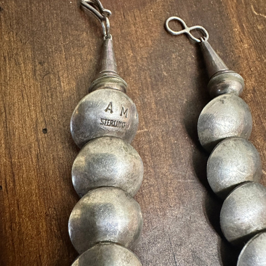 Vintage Navajo Sterling Silver Pillow Bead Necklace -Alvin Monte