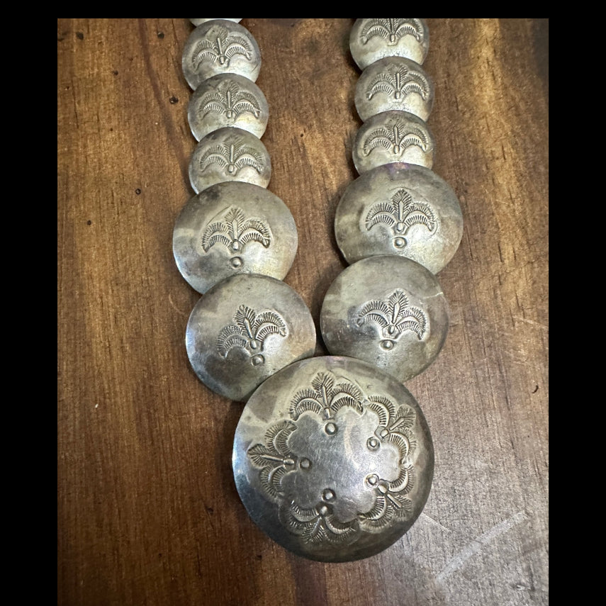 Vintage Navajo Sterling Silver Pillow Bead Necklace - Native American Jewelry Alvin Monte