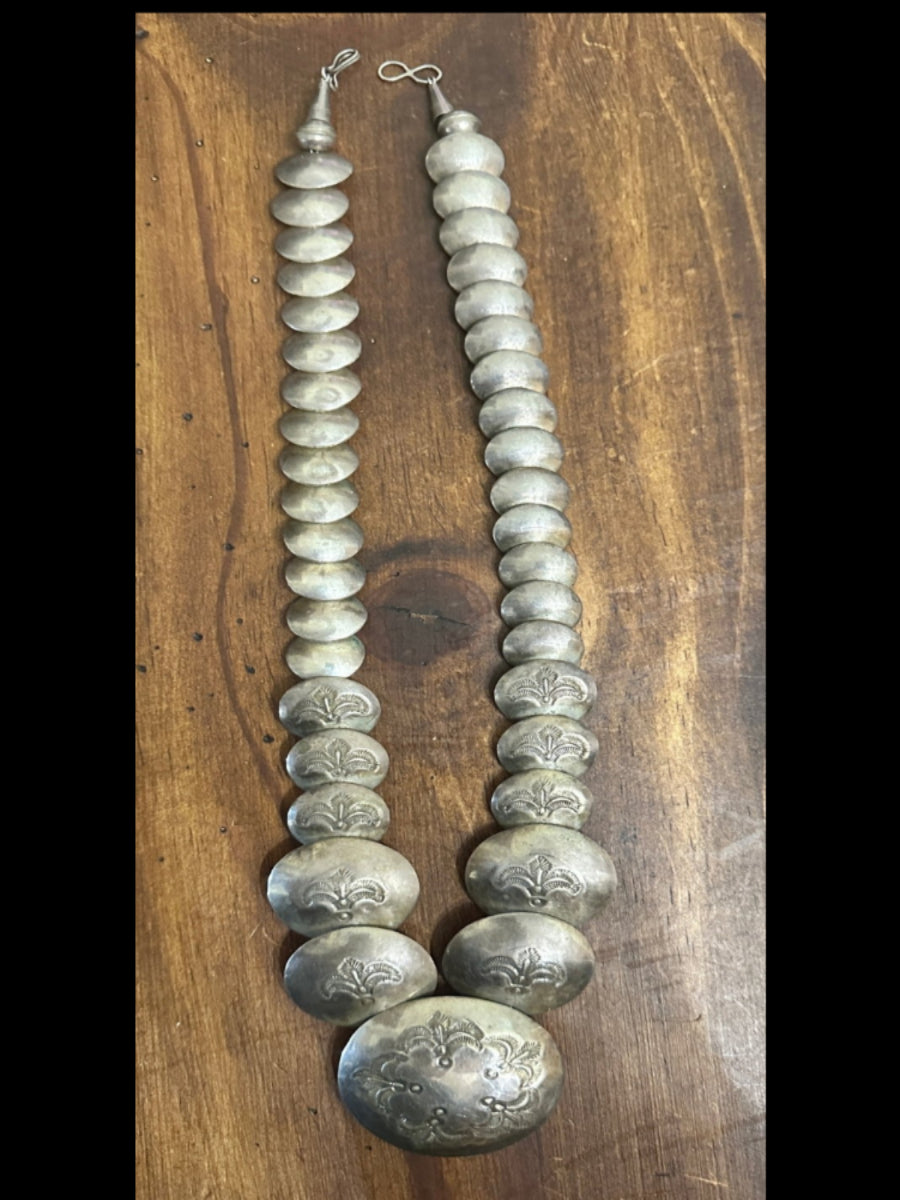 Vintage Navajo Sterling Silver Pillow Bead Necklace - Native American Jewelry Rockin' M Leathers