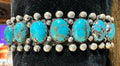 Vintage Navajo Sterling Silver & 7 Stone Turquoise Bracelet - Native American Jewelry Rockin' M Leathers