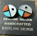 Vintage Sterling Silver & Inlay Turquoise Zuni Sunface Post Earrings - 8.5mm - Native American Jewelry Rockin' M Leathers