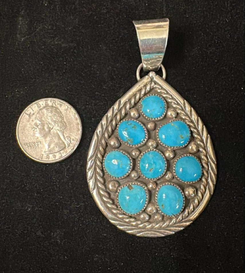 Vintage Sterling Silver Turquoise Teardrop Cluster Pendant by Chester Charley - Native American Jewelry Chester Charley
