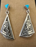 Vintage Sterling Silver Turquoise Triangle Post Dangle Earrings - Native American Jewelry Rockin' M Leathers