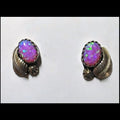 Vintage Sterling Silver and Pink Opal Leaf & Star Stud Earrings - Native American Jewelry Indigenous Artist