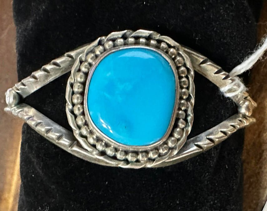 Vintage Sterling Silver and Turquoise Bracelet Cuff - Native American Jewelry Rockin' M Leathers