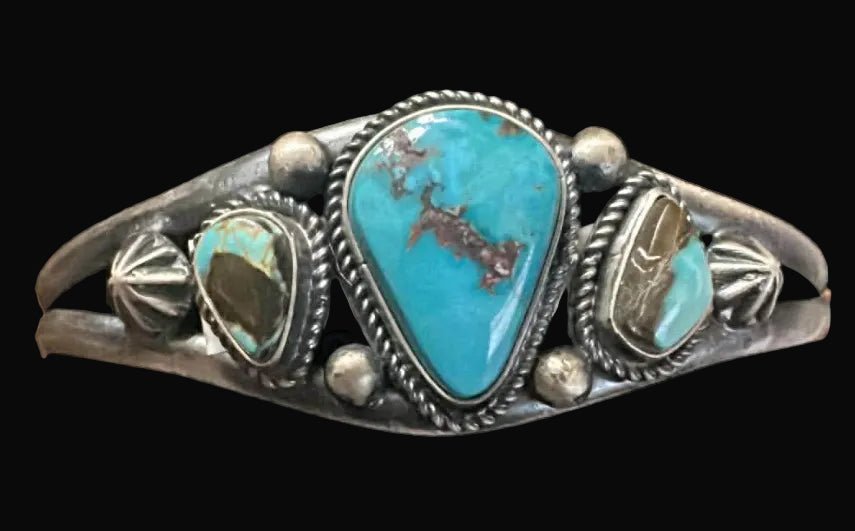 Vintage Sterling Silver and Turquoise Bracelet by LaRose Ganadonegro - Native American Jewelry LaRose Ganadonegro
