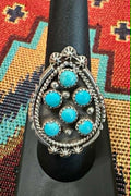Vintage Sterling Silver and Turquoise Cluster Ring Size 8 By "N" - Native American Jewelry "N"