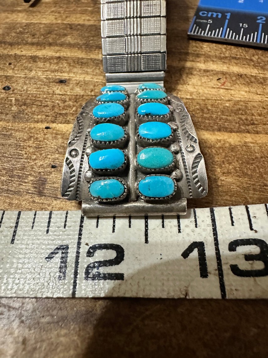 Vintage Zuni Sterling Silver Turquoise Watchband by Maryann & Felix Chavez - Native American Jewelry Maryann & Felix Chavez