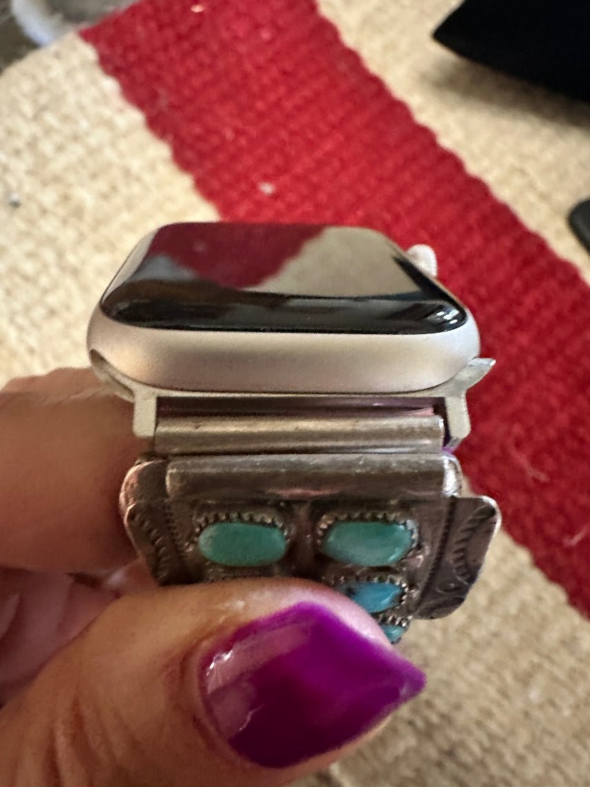 Vintage Zuni Sterling Silver Turquoise Watchband by Maryann & Felix Chavez - Native American Jewelry Maryann & Felix Chavez
