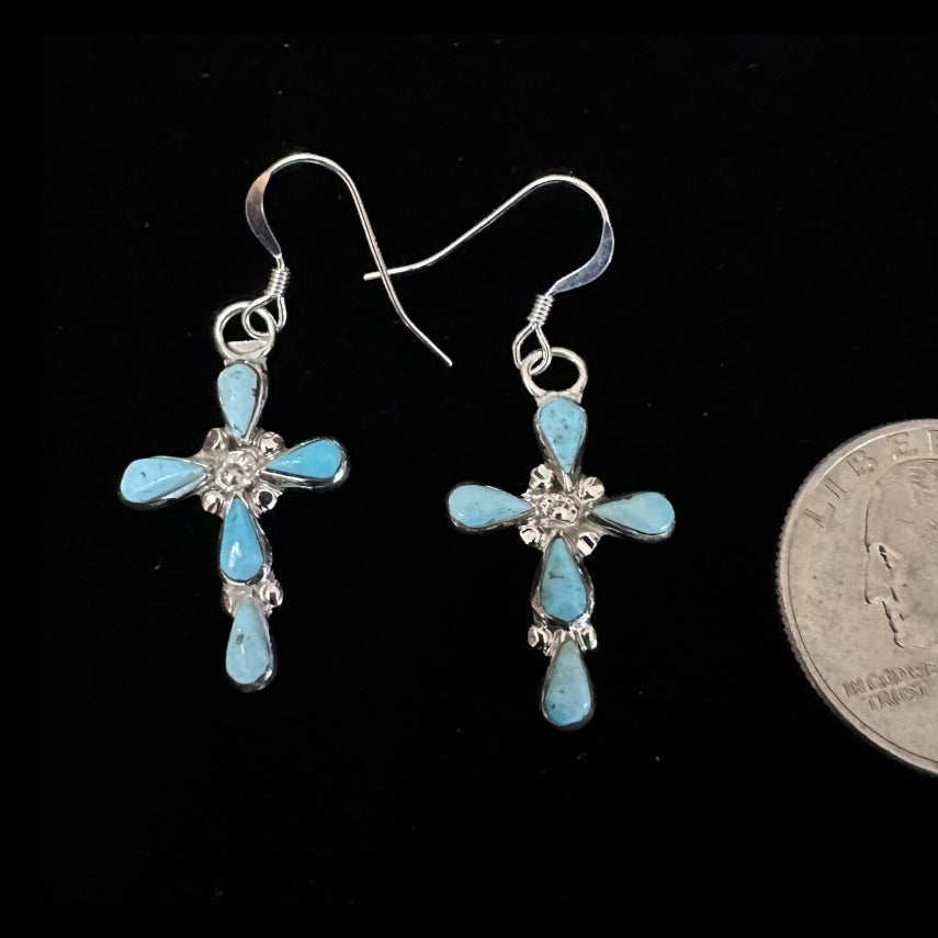 Zuni Sterling silver & Turquoise Cross Dangle Earrings - Native American Jewelry Rockin' M Leathers