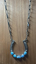 Sterling Silver & Golden Hills Turquoise Horseshoe Necklace by Jackson Hoskie - Native American Jewelry Jackson Hoskie