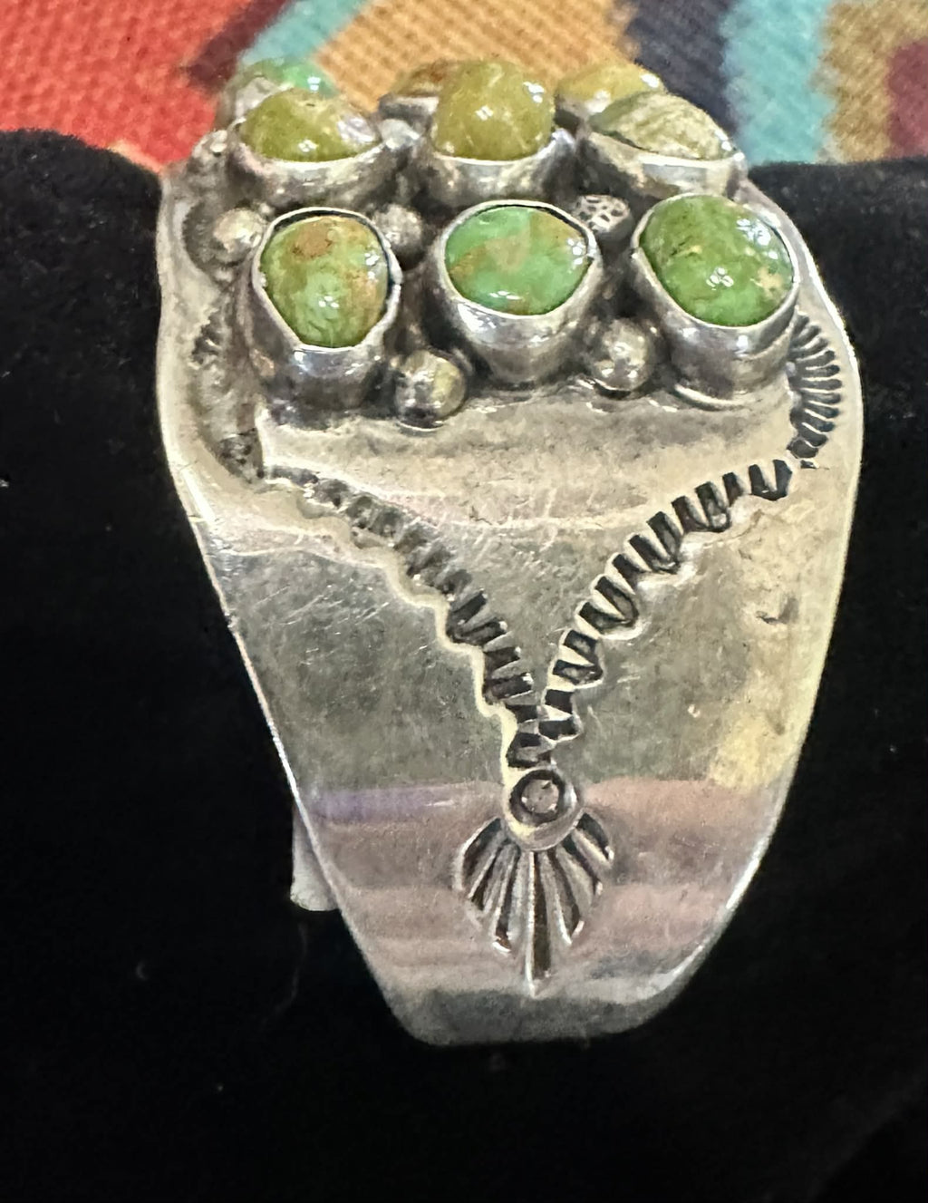 Sterling Silver and Rare Manassa Turquoise Cluster Cuff by Derrick Martinez - Native American Jewelry Derrick Martinez