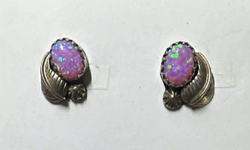 Vintage Sterling Silver and Pink Opal Leaf & Star Stud Earrings