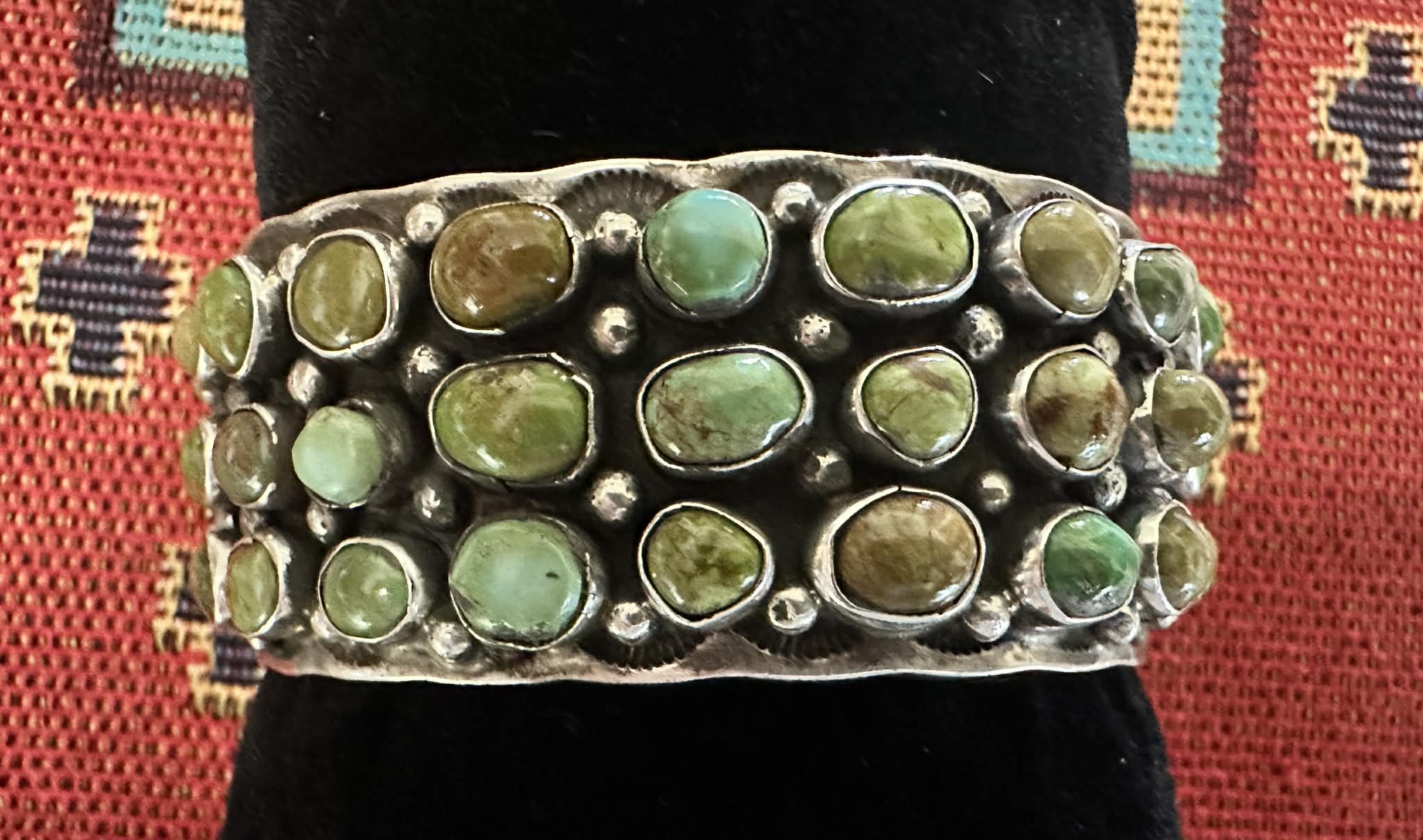 Sterling Silver and Rare Manassa Turquoise Cluster Cuff by Derrick Martinez - Native American Jewelry Derrick Martinez