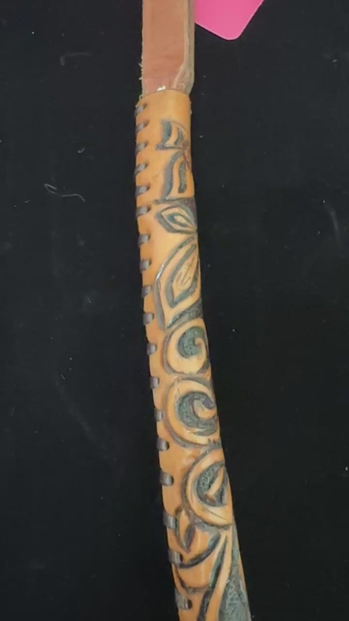 Hand tooled leather over-under whip – full handle video demonstrating flower tooling pattern | Rockin' M Leathers