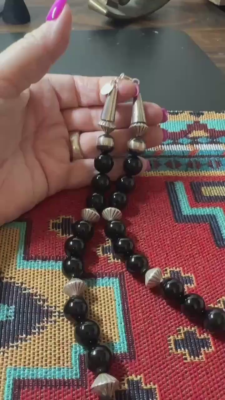 Sterling Silver and Black Onyx Beaded Necklace by Fred Archuleta Video and Hallmark