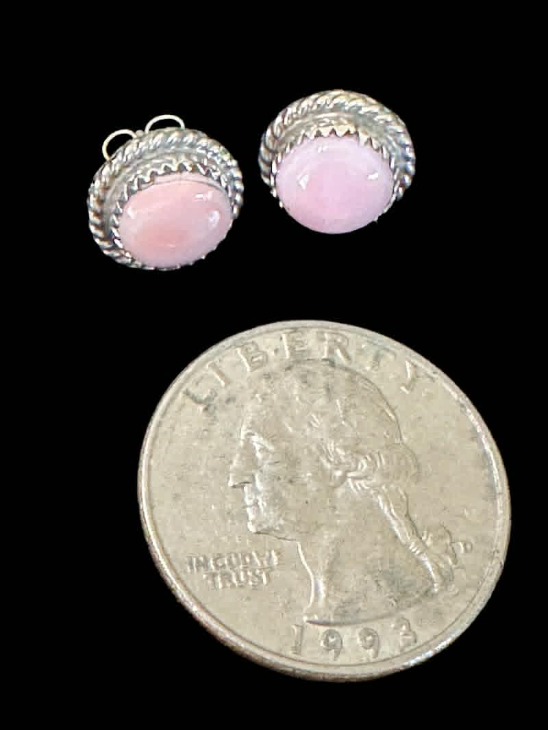 Sterling Silver Pink Conch Shell Stud Earrings by Esther White | Rockin' M Leathers - Native American Jewelry Esther White