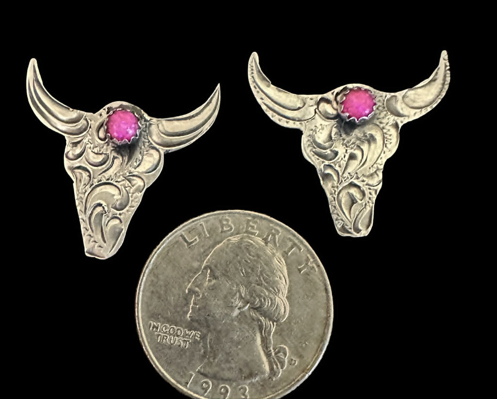 Sterling Silver Steerhead Opal Earrings by Sonyei Coho - Native American Jewelry Sonyei Coho