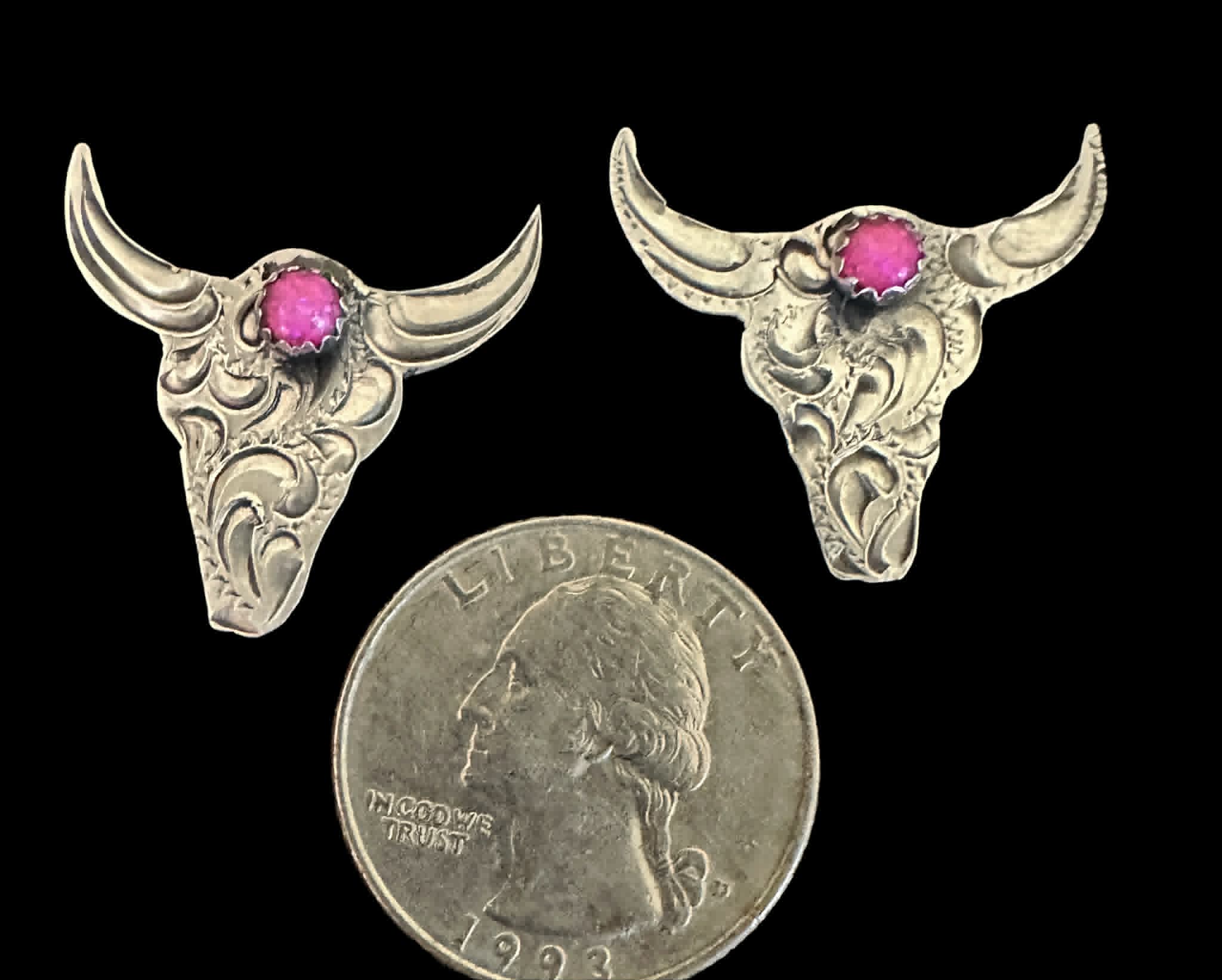 Sterling Silver Steerhead Opal Earrings by Sonyei Coho - Native American Jewelry Sonyei Coho