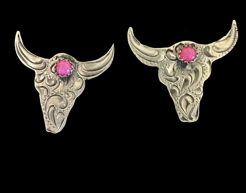 Sterling Silver Steerhead Opal Earrings by Sonyei Coho - Native American Jewelry Sonyei Coho